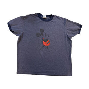 Disneyland Resort Mickey Mouse Shirt Mens XL Navy Heather Ringer Box Tee Fader